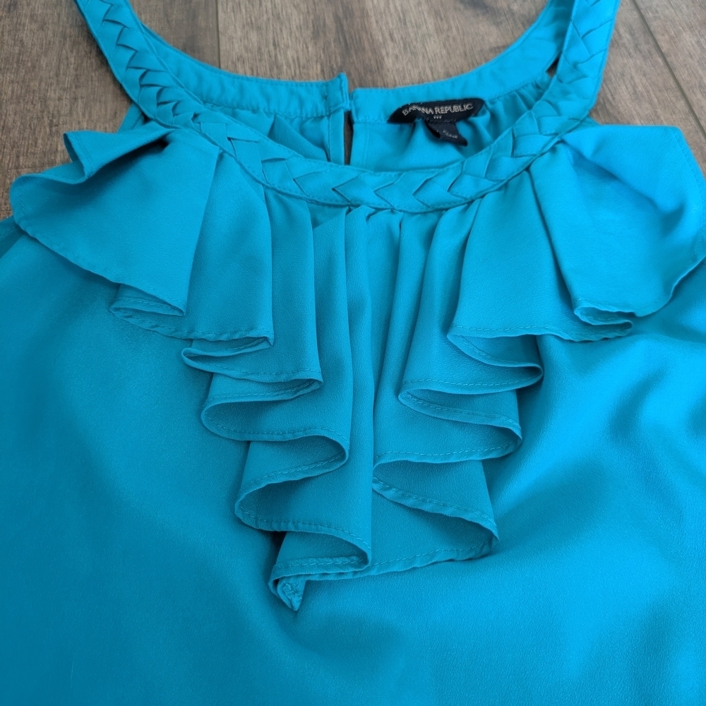 buy1 Get 1 Free Tops! Banana Republic Turquoise Ruffle Blouse - Picture 2 of 6